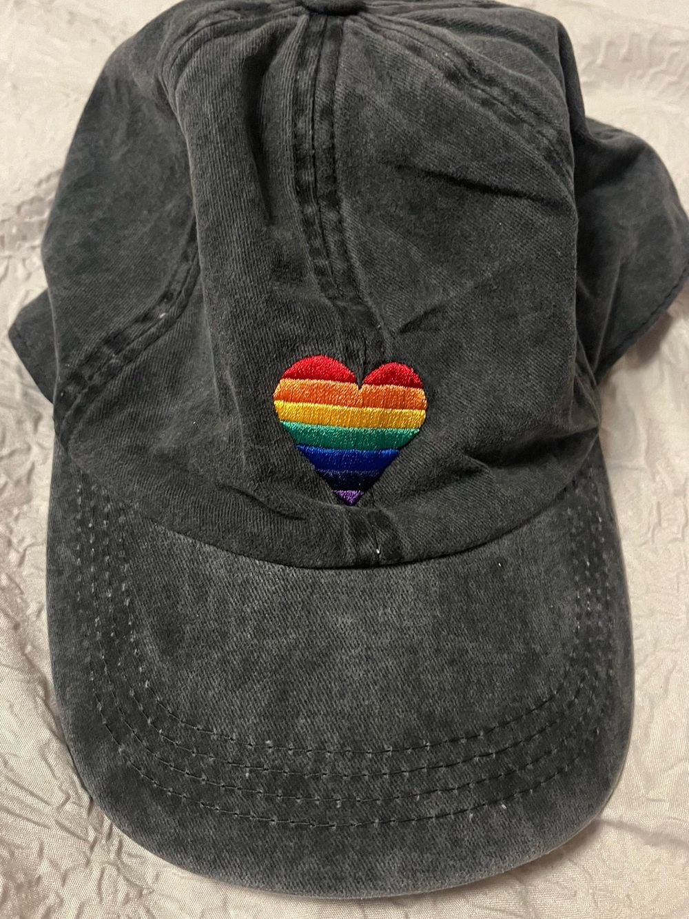 Baseball Cap with Rainbow Heart Embroidery